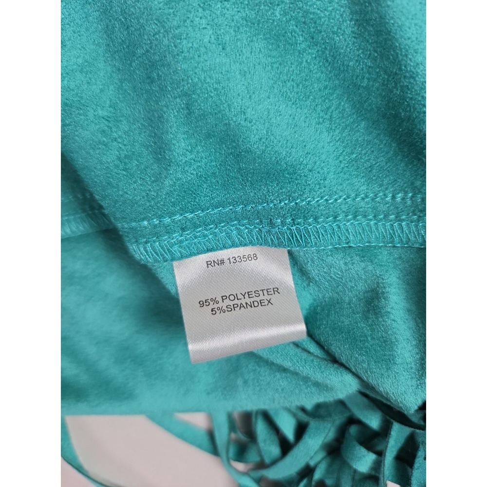 New COWGIRL JUSTICE Western Cowgirl Teal Faux Suede Poncho Long Fringe Large - Picture 4 of 6